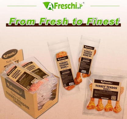 Afreschi Natural Turkey Tendon Bone (L) 10 oz, USA-Sourced Turkey Tendon, All Natural Puppy Chew, Hypoallergenic, Rawhide Alternative, for Large Breeds