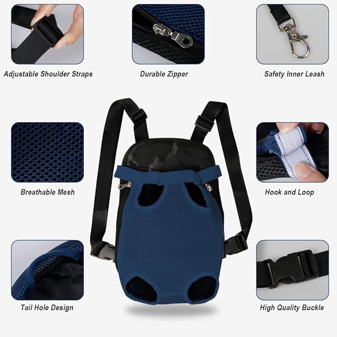 FEimaX Dog Carrier Backpack Pet Legs Out Front Cat Travel Bag, Adjustable Puppy Backpacks Carriers Hands-Free for Small Medium Dogs Cats Hiking Traveling Camping Daily Walking (X-Large, Navy)