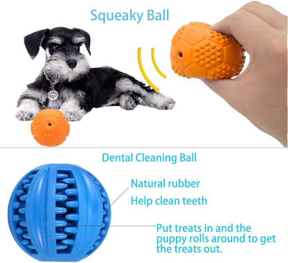 Puppy Balls - Pack with Different Functions &amp; Teething Toys for Small Dogs, Squeaky Dog Balls, Rubber Chew Toys for Enrichment