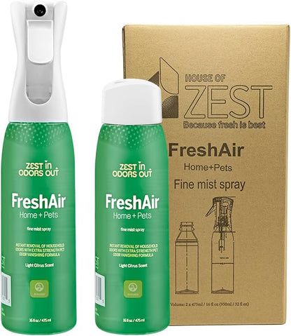 House of Zest FreshAir Home&amp;Pets – Eliminate household odors,from trash,laundry,bathroom/diaper stink,and pet funk.Chemical Free,made with plant-based ingredients, with light citrus scent.2pk 32fl oz