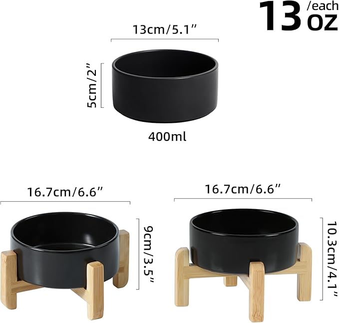 Ceramic Raised Dog and Cat Bowl Set, 2 Heights Elevated Stand, Food and Water Bowl for Small Breed Dogs, Cats, Kitty, Weighted Dog Dishes, Pet Bowls(5.1&