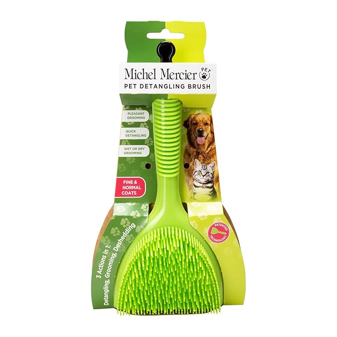 Michel Mercier Pet Detangling Brush - Fine or Normal Fur - Cat &amp; Dog Brush for Grooming, Detangling &amp; Deshedding - 1 pc