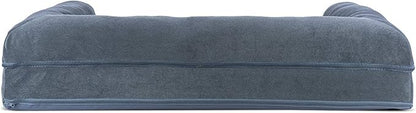 Furhaven Cooling Gel Dog Bed for Large Dogs w/ Removable Bolsters &amp; Washable Cover, For Dogs Up to 95 lbs - Sherpa &amp; Chenille Sofa - Orion Blue, Jumbo/XL