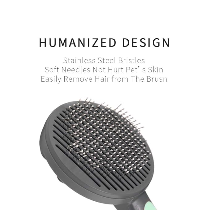 PAKEWAY Cat &amp; Dog Grooming Brush - Self Cleaning, Release Button, Kitten &amp; Pet Brush for Short, Medium &amp; Long Hair (Green)