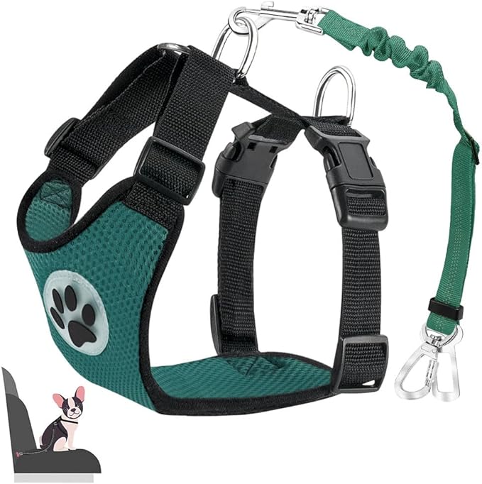 Lukovee Dog Seat Belt for Car, Adjustable Dog Car Harness for Large Medium Small Dogs, Soft Padded &amp; Breathable Mesh Dog Seatbelt with Car Strap and Carabiner((Double Clip 2 in 1),Small)