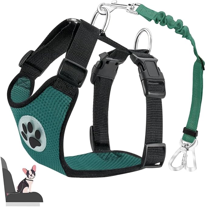 Lukovee Dog Seat Belt for Car, Adjustable Dog Car Harness for Large Medium Small Dogs, Soft Padded &amp; Breathable Mesh Dog Seatbelt with Car Strap and Carabiner((Double Clip 2 in 1),Medium)
