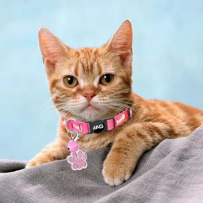 Personalized Breakaway Cat Collars Glow-in-The-Dark with ID Tag, Bell - Safety Quick - Release, Customizable for Female Male Kittens &amp; Cats (Pink)