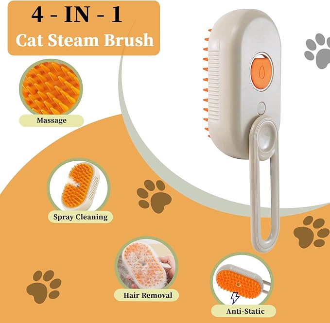 4-in-1 Cat Steam Brush for Shedding &amp; Grooming, Spray Hair Removal Comb, Cat Brush for Massage, Pet Grooming Comb Hair Removal Tool for Cats and Dogs