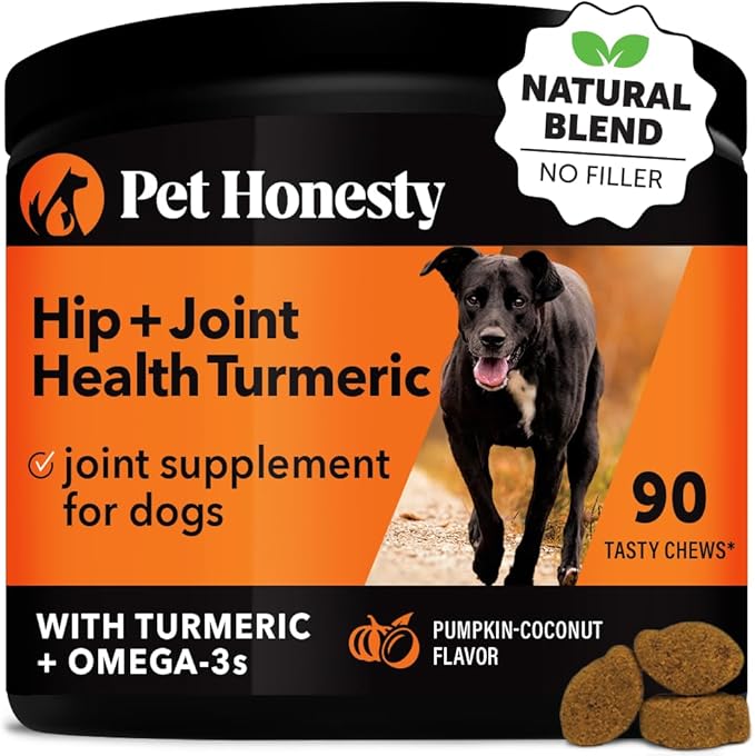 Hip &amp; Joint Turmeric Health - Joint Supplement for Dogs, Omega-3 Fish Oil, Turmeric to Support Overall Health &amp; Ease Stiffness - Advanced Pet Mobility Support - 90 Ct (Pumpkin)