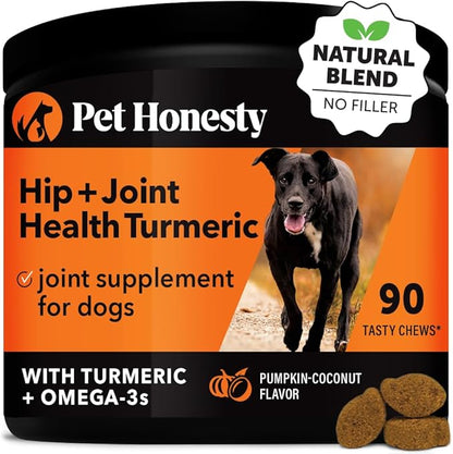 Hip &amp; Joint Turmeric Health - Joint Supplement for Dogs, Omega-3 Fish Oil, Turmeric to Support Overall Health &amp; Ease Stiffness - Advanced Pet Mobility Support - 90 Ct (Pumpkin)