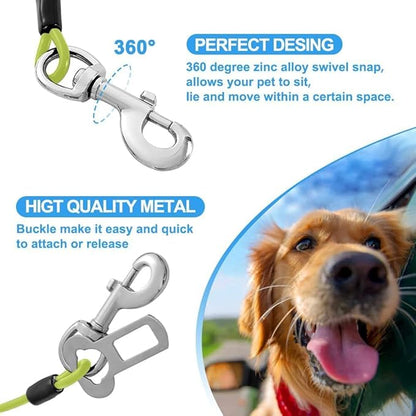 Dog Seat Belt Harness for Car,Dog Seatbelt of Coated Wire Leash Safety Restraint,No Chew Tether Cable Vehicle,Double Clips &amp; Latch(Green, 16 inch/40 CM)