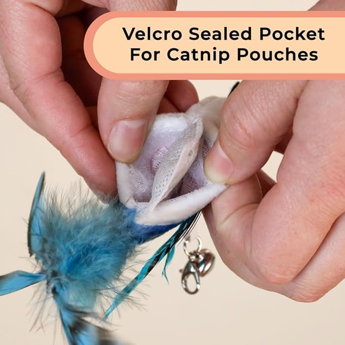 Interactive Catnip Bird Toy Set, Interactive Cat Toys for Indoor Cats, Cat Feather Toy, Suction Cup, Weighted Base, 5 Replacement Birds, Feathers &amp; Bells, Realistic Bird Impression