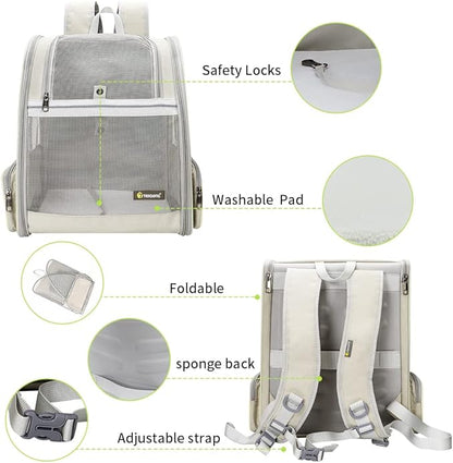 Texsens Pet Backpack Carrier for Small Cats Dogs | Ventilated Design, Safety Straps, Buckle Support, Collapsible | Designed for Travel, Hiking &amp; Outdoor Use (Creamy White)
