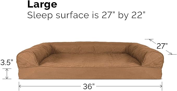 Furhaven Orthopedic Dog Bed for Large/Medium Dogs w/ Removable Bolsters &amp; Washable Cover, For Dogs Up to 55 lbs - Quilted Sofa - Toasted Brown, Large