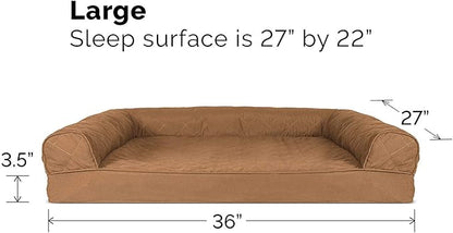 Furhaven Orthopedic Dog Bed for Large/Medium Dogs w/ Removable Bolsters &amp; Washable Cover, For Dogs Up to 55 lbs - Quilted Sofa - Toasted Brown, Large