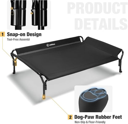 Veehoo Cooling Elevated Dog Bed, Raised Pet Cot with Guardrail &amp; Slope Headrest, Durable Breathable Teslin Mesh, Non-Slip Feet, Washable Dog Couch Bed for Indoor &amp; Outdoor, Medium 39.5" x 28", Black