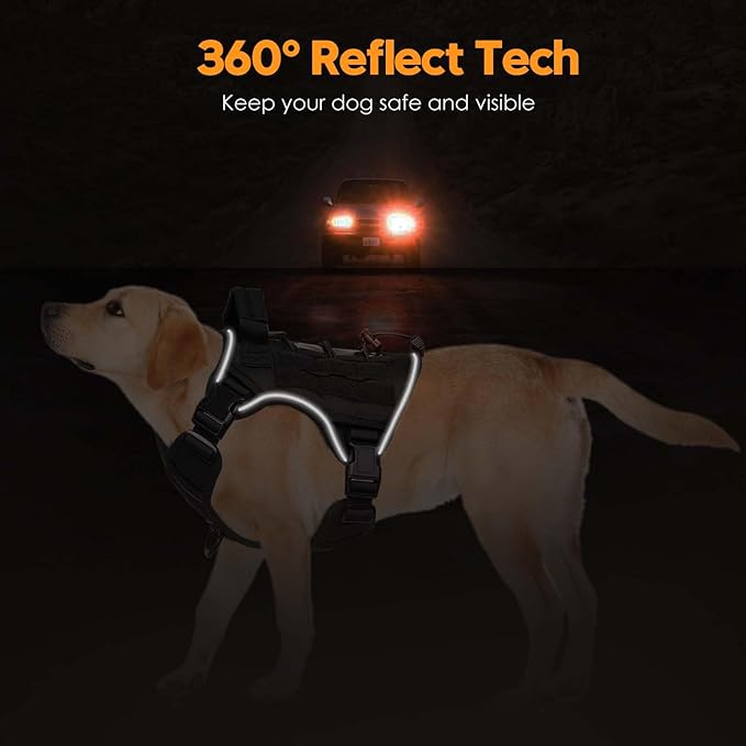 Heavy-Duty Tactical Dog Harness for Large Dogs, No Pull Adjustable Reflective Pet Vest with Molle System, K9 Military-Grade Control for Service Training, Outdoor &amp; 10+ Breeds, Black, Small
