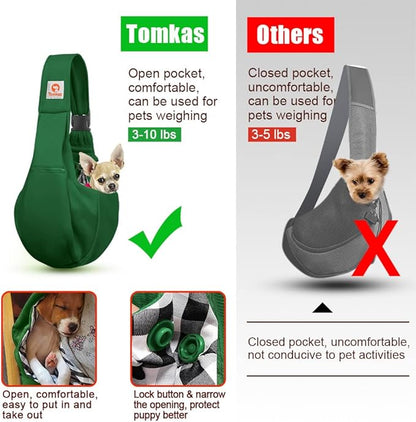 Tomkas Dog Sling Carrier for Small Dogs Puppy Carrier for Small Dogs (Emerald Green, Adjustable Strap &amp; Zipper Pocket)