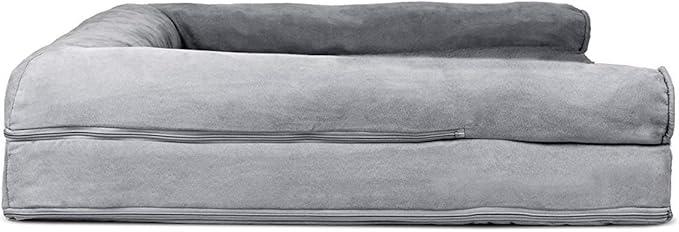 Furhaven Cooling Gel Dog Bed for Large Dogs w/ Removable Bolsters &amp; Washable Cover, For Dogs Up to 95 lbs - Plush &amp; Suede Sofa - Gray, Jumbo/XL