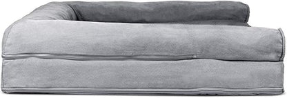 Furhaven Cooling Gel Dog Bed for Large Dogs w/ Removable Bolsters &amp; Washable Cover, For Dogs Up to 95 lbs - Plush &amp; Suede Sofa - Gray, Jumbo/XL