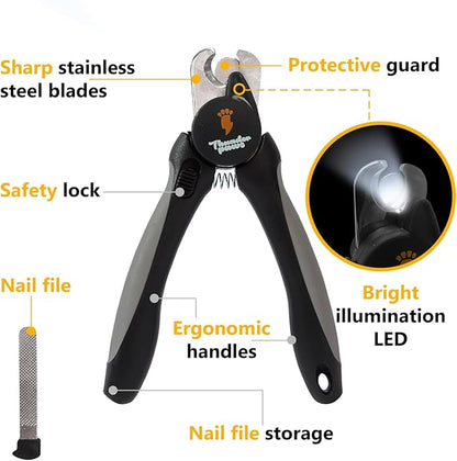 LED Dog Nail Clippers with Light, Trimmers with Protective Guard, Quick Sensor, Safety Lock and Nail File - Suitable for Large and Small Dogs &amp; Cats (Grey, LED)