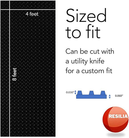 RESILIA Heavy Duty Garage Floor Runner &amp; Protector Mat - Slip Resistant Diamond Plate PVC Mats - Water, Spill, &amp; Stain Resistant, Black (4 feet x 8 feet), Made in The USA