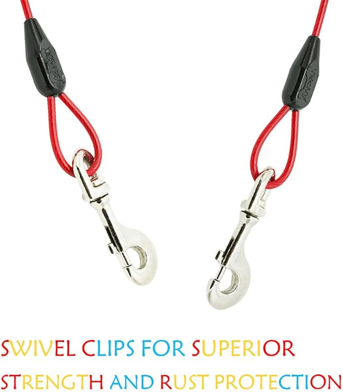 Petest 30ft Tie-Out Cable with Crimp Cover for Heavy Dogs Up to 125 Pounds Black &amp; Red