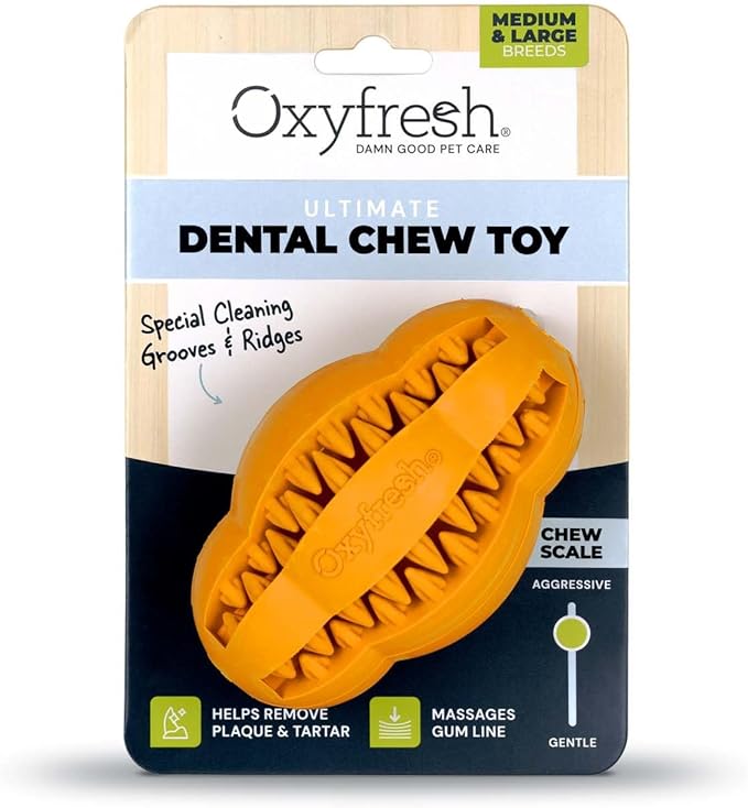 Oxyfresh Dog Dental Chew Toy - Best Durable Rubber Dog Toy for Tough Chewers – Helps Remove Plaque, Cleans Teeth &amp; Freshens Breath Without Brushing (Large)