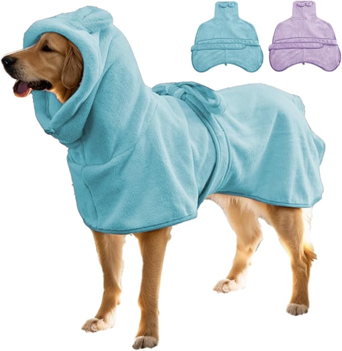 Giant Dog Bath Bubble, Quick Drying Super Absorbent Used for After Bathing, Warm Dog Towels, Adjustable Hoodies and Belts for Pet Dogs Bath Clothes Products (Blue, 6XL)