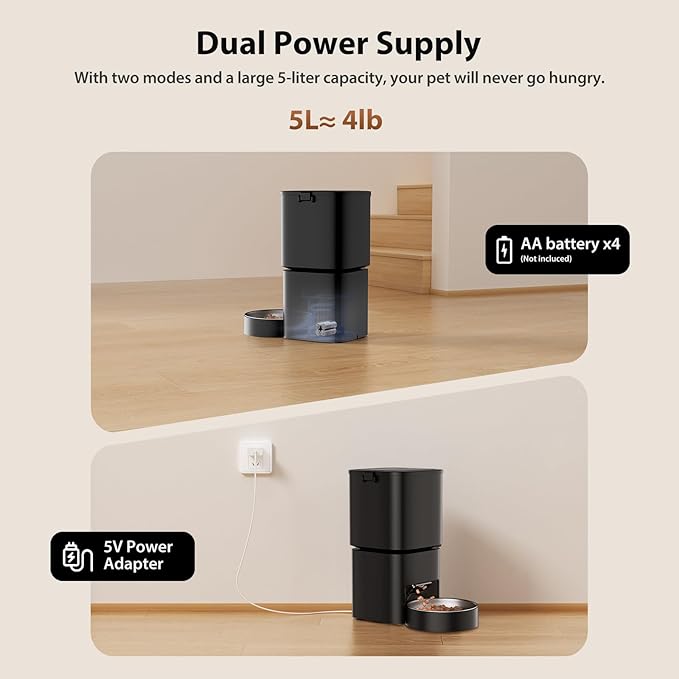 Automatic Cat Feeder, 5L/21 Cup Timed Automatic Pet Feeder, Dual Power Auto Dog Feeders, Pet Dry Food Dispenser for Cats &amp; Small Dogs, 1-10 Meal Programmable 1-15 Portion Control Cat Feeder(Not WiFi)