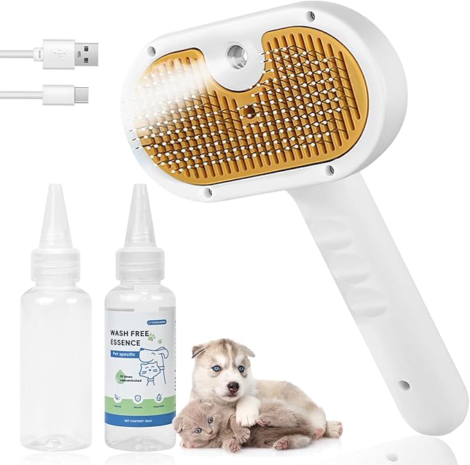 4-in-1 Pet Steam Brush for Dog &amp; cat brush for shedding，Spray Hair Removal Comb with Waterless Shampoo–Self-Cleaning Pet Grooming Tool for Shedding, Anti-Static &amp; Skin-Friendly Design