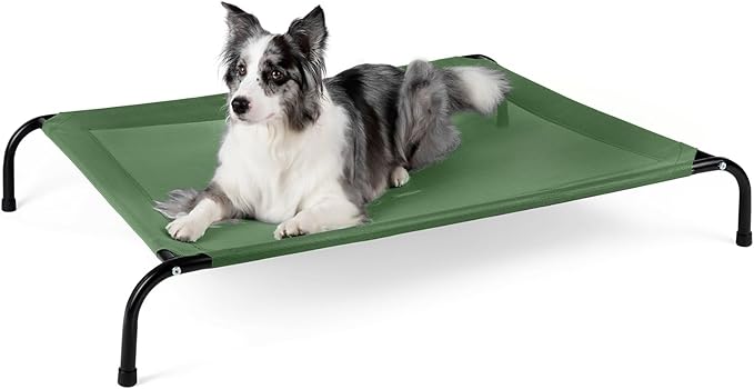 50" Lx35 Wx8 H Cooling Elevated Dog Bed for Large Dogs with Non-Slip Floor Protectors &amp; Breathable Mesh, Raised Indoor &amp; Outdoor Dog Cot Pet Hammock, Green