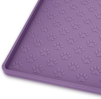 Ptlom Silicone Dog Food Mat Waterproof Pet Feeding Mat with High-Lips, Anti-Slip Dog Bowl Mat for Food &amp; Water, Non-Spill Puppy Feeding Tray for Small, Medium &amp; Large Dogs and Cats, Purple