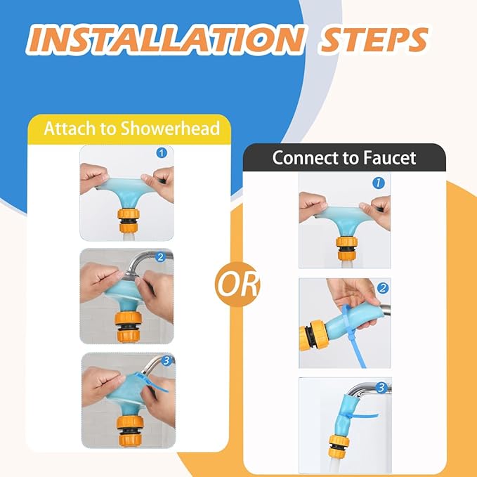 Slip-On Shower Hose Attachment with 6 Ft Hose - Faucet &amp; Tub Faucet Adapter for Pet Bathing, Kitchen Sink, Portable Handheld Shower Head (Crystal Blue)