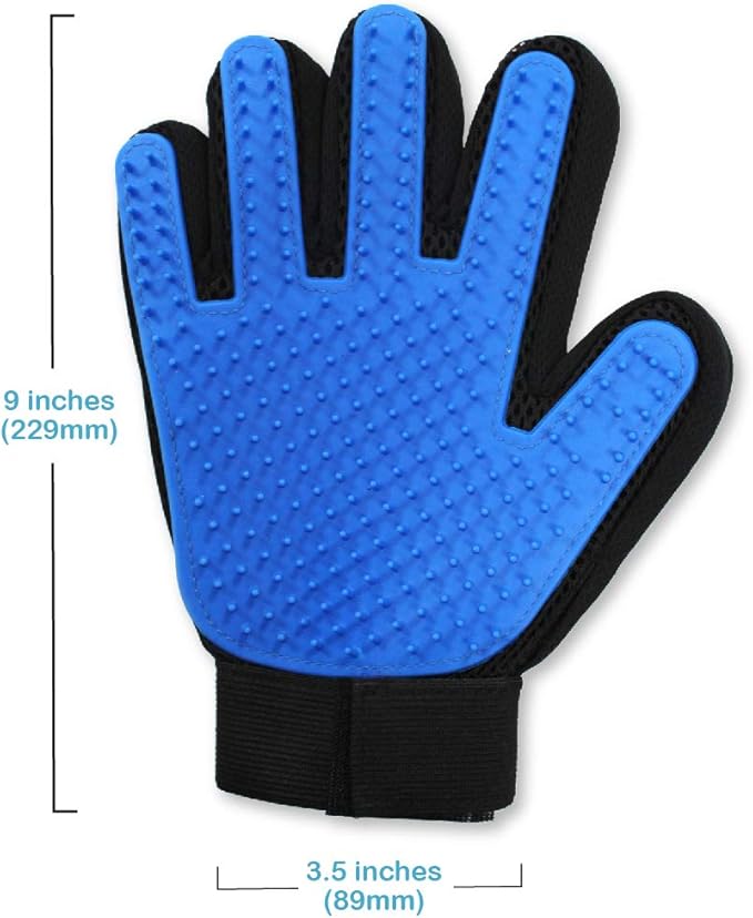 Pets First Dog Grooming Gloves Best Professional Deshedding, Brushing, Cleaning Mitt Tool for Small, Medium or Large Dogs &amp; Cats. Fur &amp; Hair Remover. Prevents Matted Coats. Soft Rubber Bristle Brush