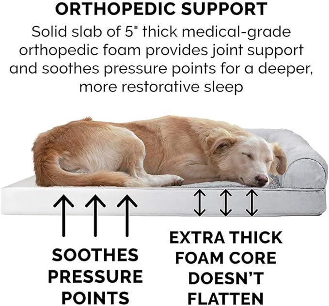 Furhaven Orthopedic Dog Bed for Large Dogs w/ Removable Bolsters &amp; Washable Cover, For Dogs Up to 125 lbs - Plush &amp; Suede Sofa - Gray, Jumbo Plus/XXL