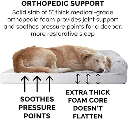 Furhaven Orthopedic Dog Bed for Large Dogs w/ Removable Bolsters &amp; Washable Cover, For Dogs Up to 125 lbs - Plush &amp; Suede Sofa - Gray, Jumbo Plus/XXL