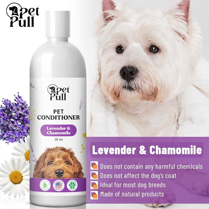 Dog Conditioner Puppy Essentials - Moisturizing Conditioner for Dogs with Lavender and Chamomile Scent - Plant Based Dog Bath Supplies Detangle and Revive Pet&