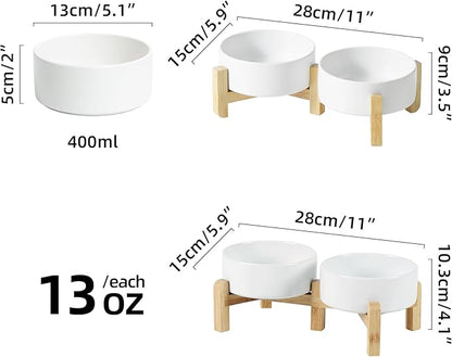 Ceramic Raised Double Bowls Set with Stand, 2 Heights Elevated, Food &amp; Water Bowls for Small Breed Dogs, Cats, Kitty, Weighted Dog Dishes, Pet Bowls(5.1&