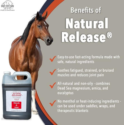 Natural Release Muscle Spray Treatment - Horse Liniment for Sore Muscles, Joint Pain, Tendon &amp; Inflammation Relief - Easy to Use, Fast Acting, Alcohol &amp; Menthol Free (1 Gal)