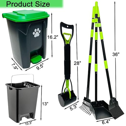 20L/5Gallon Dog Poop Trash Can Outside with Pooper Scooper &amp; 50 Waste Bags- Outdoor Dog Poop Trash Can with Lid, Foot Pedal and Removable Inner Bin Waterproof and Odor Control