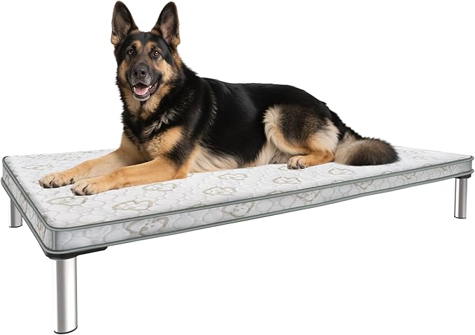 FXW TitanNest Chew-Proof Elevated Dog Bed, Raised Cot for Indoor/Outdoor/Camping Use, Durable &amp; Washable Padded Pet Bed with Exclusive Reuseable Cover for Large Dogs, 50.0" L x 31.0" W x 7.3" H, Gray