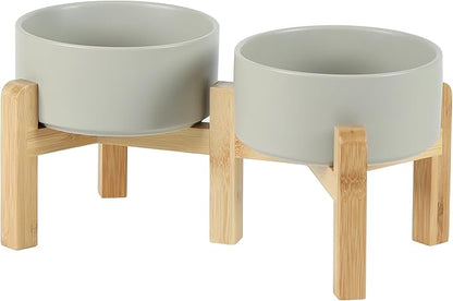 Ceramic Raised Double Bowls Set with Stand, 2 Heights Elevated, Food &amp; Water Bowls for Small Breed Dogs, Weighted Dog Dishes, Pet Bowl(6.1&