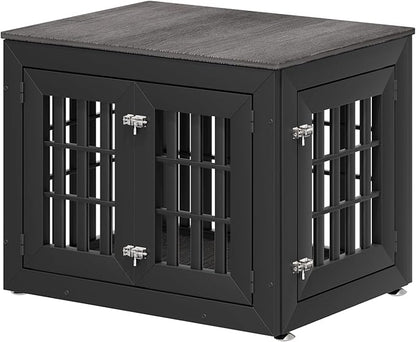32" Heavy Duty Dog Crate Furniture for Small,Medium and Large Dogs,Rustic Wooden Dog Cage Kennel Indoor Furniture with Waterproof Top,Decorative Pet House Side End Table (Black &amp; Grey)