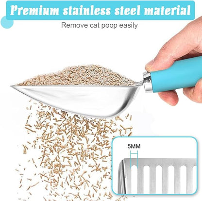 Cat Litter Scoop - Stainless Steel Metal Cat Litter Scoop-Sturdy Mesh Scooper - Mesh Shovel-Easy to Clean - Suitable for Cat Litter Box -Blue