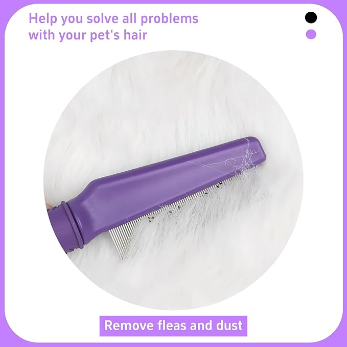 Pet Flea Comb for Dogs &amp; Cats,Removes Tangles &amp; Flea, Tear Stain Removal, Stainless Steel Metal Teeth, Non-slip &amp; Anti-static Rubber Handle, Safe &amp; Gentle Pet Grooming Comb