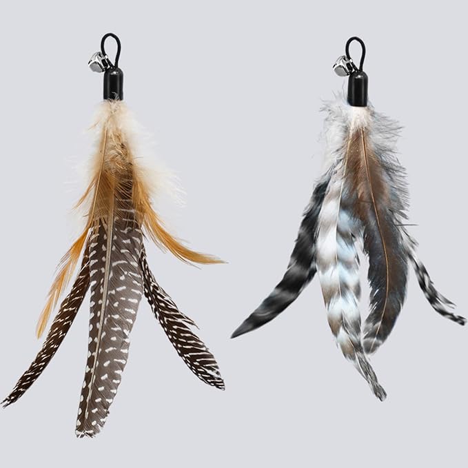 ROSAUI Cat Toy Refill Set – 6 Replacement Attachments for Teaser Wands, Includes 5 Feather Heads &amp; 1 Lifelike Bird, Bell-Equipped, Interactive Accessories for Indoor Cats
