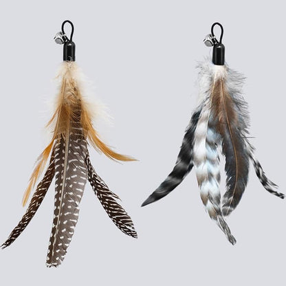 ROSAUI Cat Toy Refill Set – 6 Replacement Attachments for Teaser Wands, Includes 5 Feather Heads &amp; 1 Lifelike Bird, Bell-Equipped, Interactive Accessories for Indoor Cats