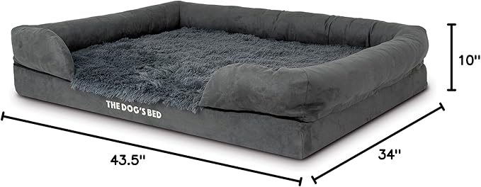 The Dog’s Bed, XL Grey Fur 43.5x34,Memory Foam, Pain Relief: Arthritis, Hip &amp; Elbow Dysplasia, Post Surgery, Lameness, Supportive, Calming, Waterproof Washable Cover, Veterinary Approved