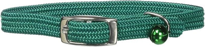 Kool Kat Elastic Cat Safety Collar with Bell, Green, 10"